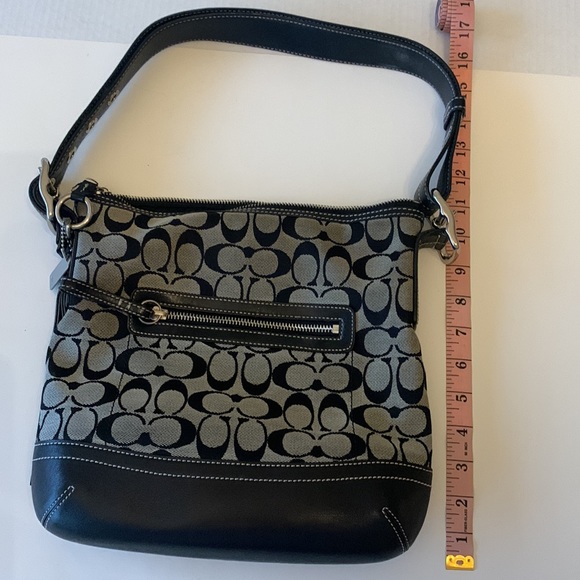 COACH Black/Gray Signature Monogram Canvas & Leather Shoulder Bag - Picture 10 of 16